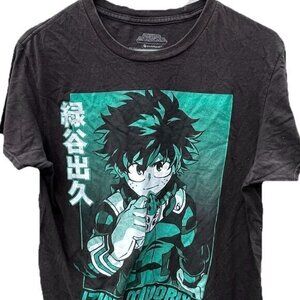 Vintage My Hero Academia Deku Anime Black Graphic Print T-Shirt Men’s Sz Medium